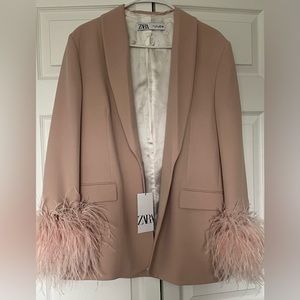 Nude feather blazer